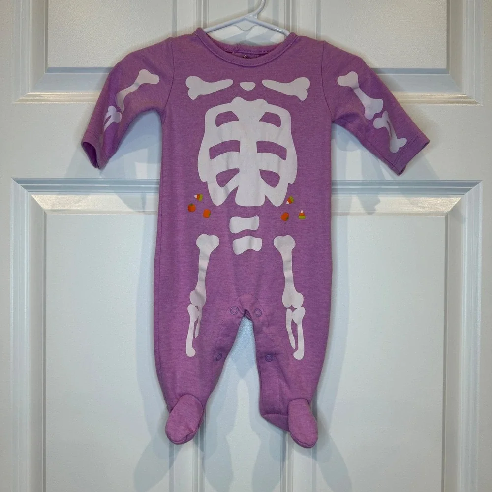 Carter's‎ Baby Girls Purple Skeleton Halloween Footed Pajamas Sleepsuit 3 Months